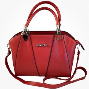 Red Satchel Tote Bag With Crossbody Strap Nevenka Silver Hardware